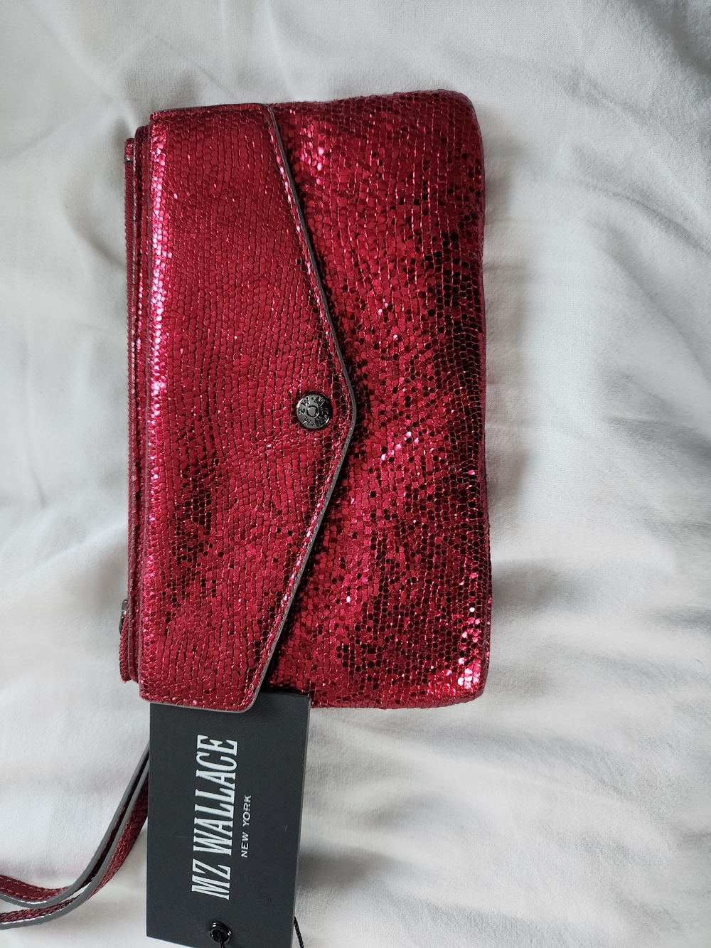 MZ Wallace Metallic Red Glitter Wristlet Key & Card Holder